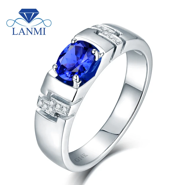Noble Oval 5x7mm Natural Blue Sapphire Men s Rings In Solid 14kt White Gold Wedding 585 Diamond Jewelry Wholesale Rings AliExpress