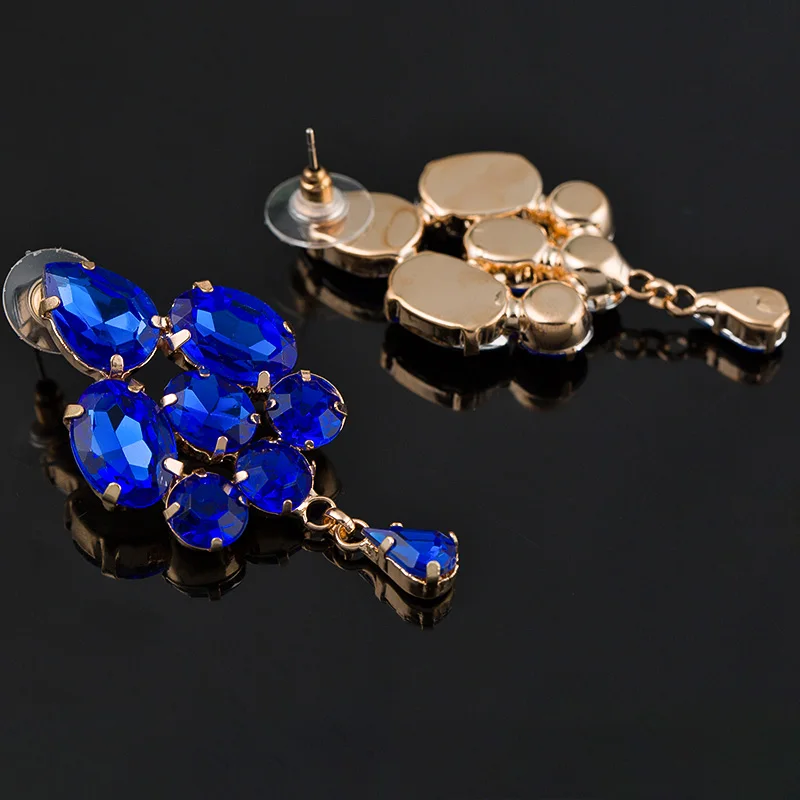 YFJEWE Fashion Jewelry Blue Crystal Artificial Gem Patchwork Flower Ladies Sexy Big Gold Color Drop Earrings For Women #E025