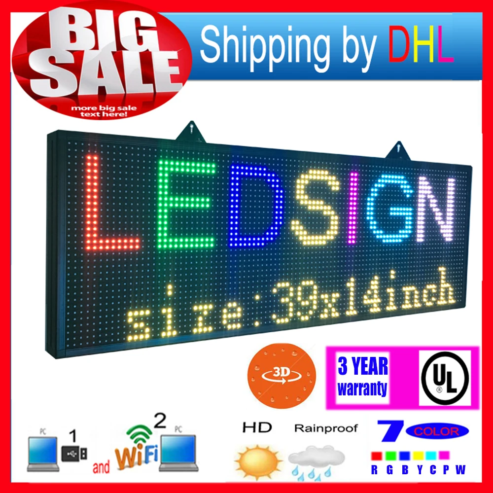 Imagem -05 - Controle sem Fio Wifi Levou Rolling Display P10 Rgb ao ar Livre 7-cor Efeitos 3d Levou Sinais 39x14 Polegada Painel de Exibição Programável