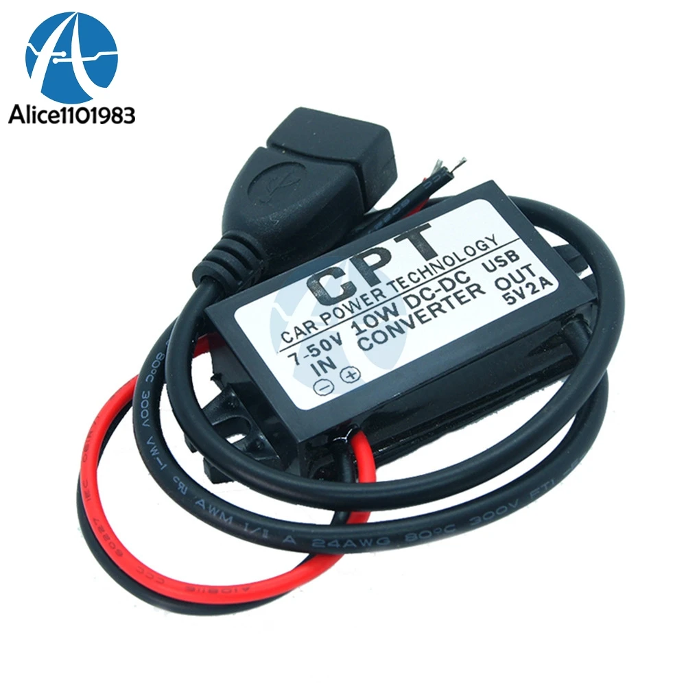 Waterproof 7-50V to 5V 2A 10W Car Power Converter Adapter Port Non-isolated Buck Module Synchronous Rectification