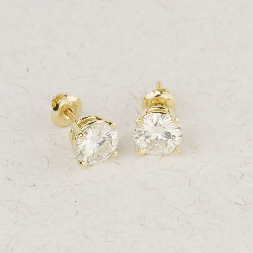 Genuine10K Yellow Gold Screw Back 1.0Carat Ctw Test Positive Lab Grown Moissanite Diamond Earrings For Women