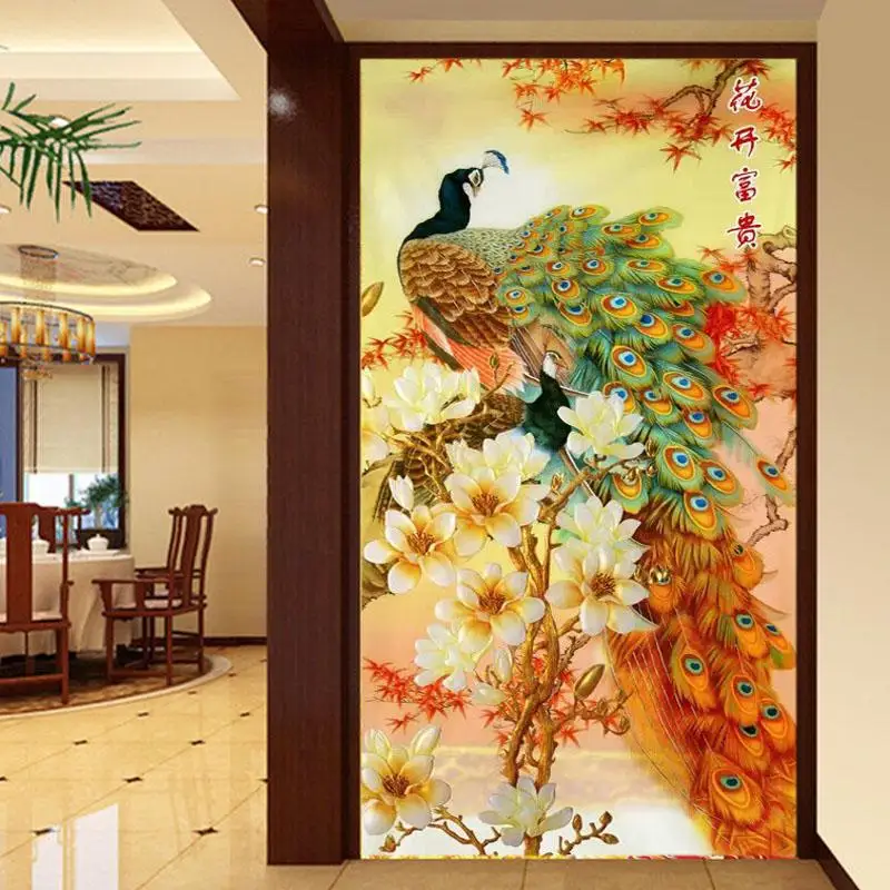 [Super deals]120*65cm Needlework,DIY Cross stitch,Embroidery kit,Gold Fortune peace bird print pattern peacock CrossStitch decor