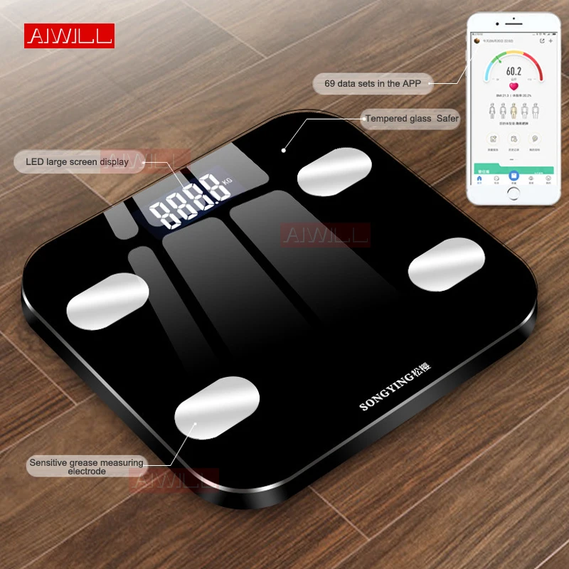 AIWILL Electronic Smart Weighing Scales Bathroom Body Fat bmi Scale Digital Human Weight Mi Scales Floor lcd display Health Gift