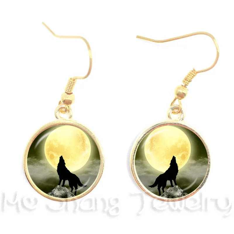 Hot Sell ! Wolf Drop Earring For Women Glass Cabachon Bezel Brincos Perola Art Photo Dome Round Earrings Fashion Jewelry