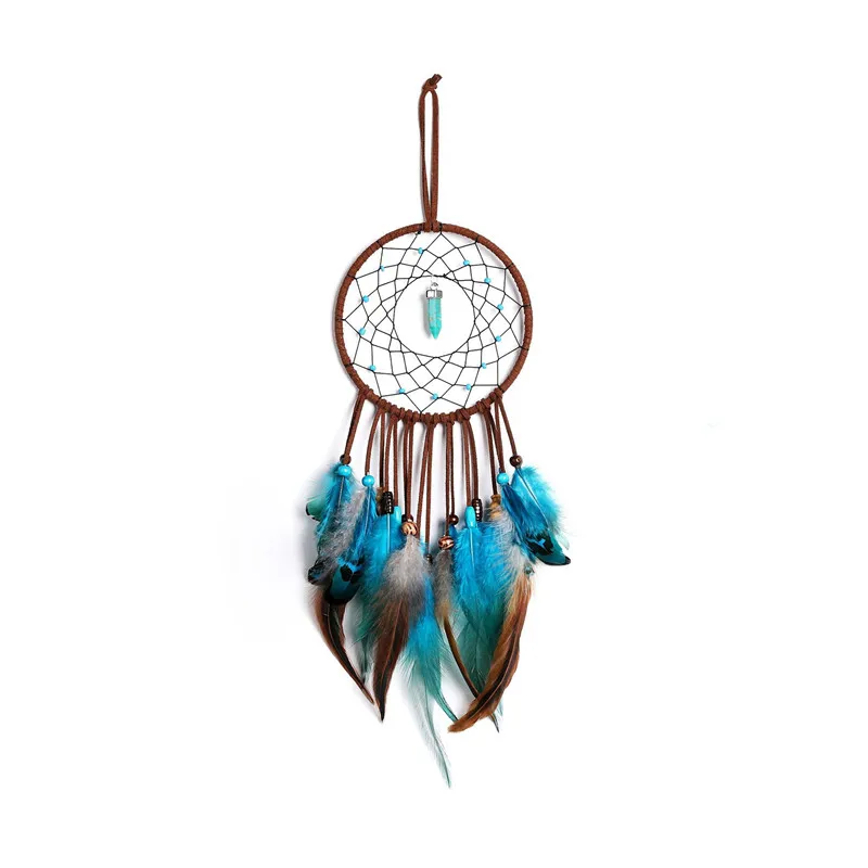 Indian Heirs Catching Dreams Hanging Ornaments, Wind Chimes, Make Up Dream Net, Blue Feather with Light