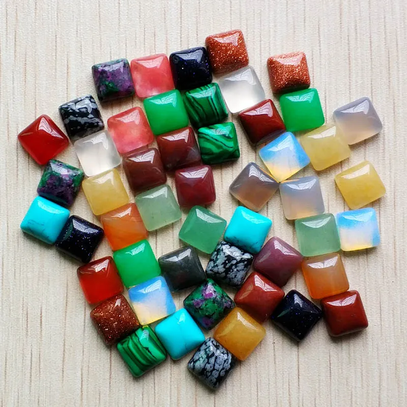 Wholesale 50pcs/lot 2018 new fashion assorted natural stone mixed square-shape CABOCHON  beads 10mm for jewelry making free