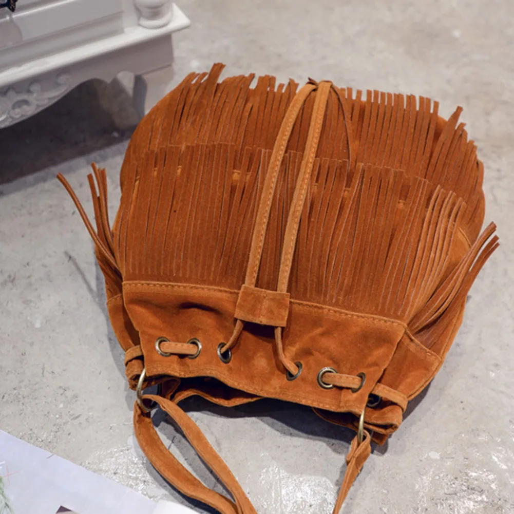 bag women 2020 handbag Women Solid Color Fringe Tassels Drawstring Crossbody Shoulder Suede Bucket Bags bags for women 2020