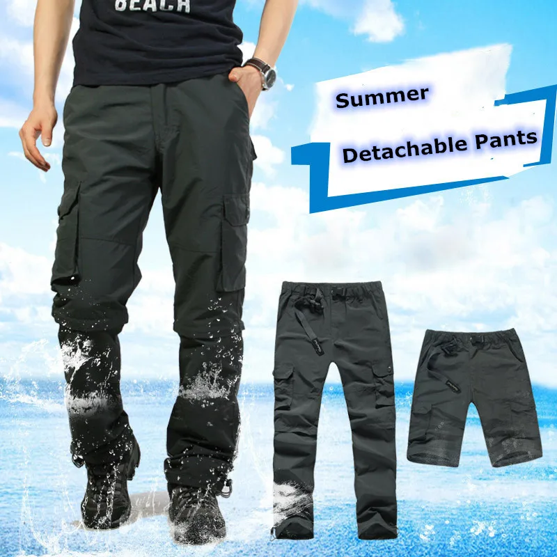 Summer Quick Dry Thin Detachable Multi-pocket Pants Outdoor Climbing Sports Training Loose Breathable Fast Dry Straight Trousers