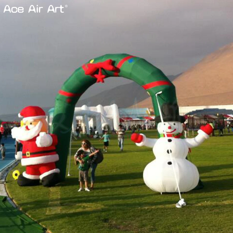 

Hot Sale Green Inflatable Santa and Snowman Arch Standing Christmas Archway Entrance Advertising for Lawn Party and Events