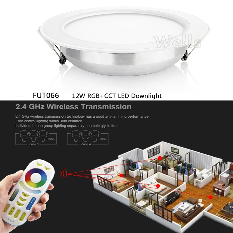 FUT066 12W RGB+CCT Indoor Led panel light Round dimmable AC100-240V LED Downlight can FUT092 2.4GHz Remote /wifi/voice /Control