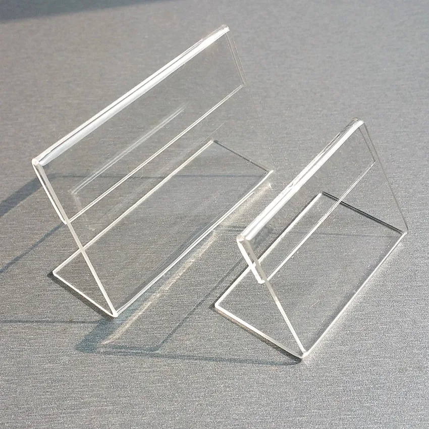 100pcs Smaller T1.2mm Acrylic Plastic Price Label Card Holders L Shape Display Stands Sign Paper Promotion on Table