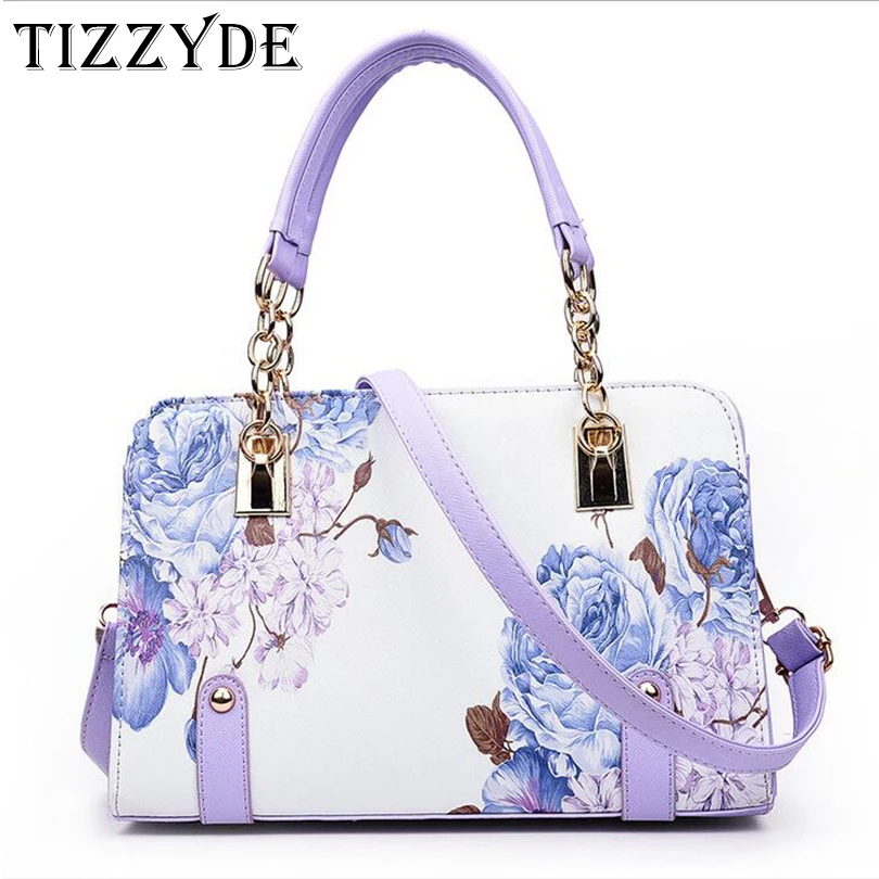 2018 Spring New Handbags Women Fashion Shoulder Bag Korean Flower Printing PU Leather Tote Bag Elegant Lady Messenger Bag LMY01