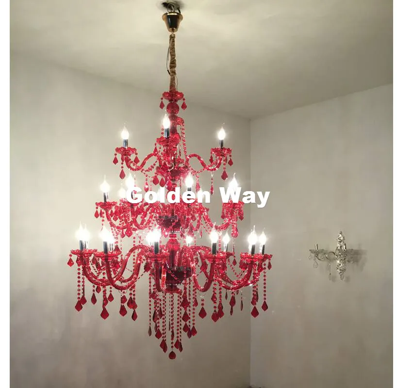 Free Shipping Modern Luxury RED Crystal Chandelier lighting 24L LED D110CM H120cm Modern Crystal Living Room Bedroom Chandelier