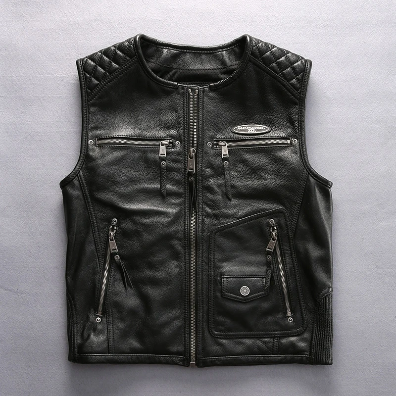 

Мужской мотоциклетный жилет HA-85 из натуральной коровьей кожи