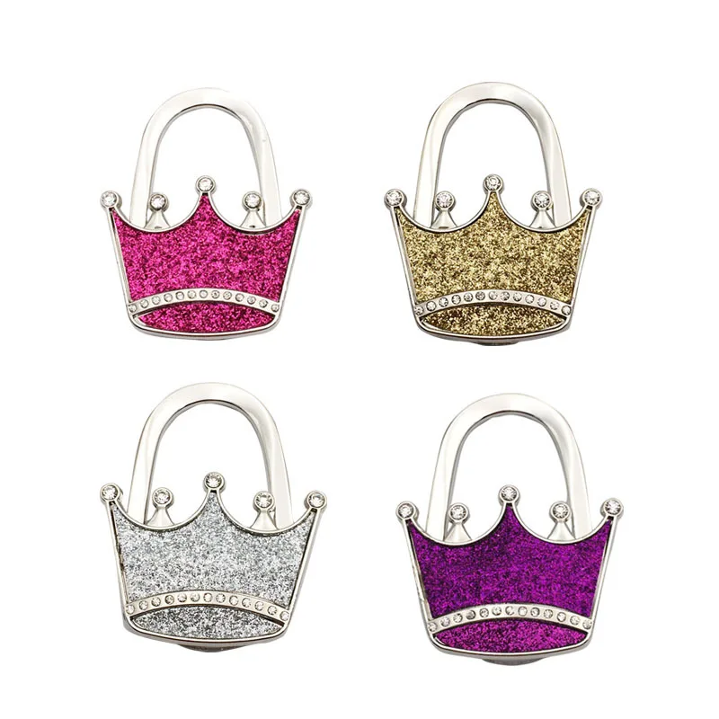 100pcs Crown DIY Handbag Hook/ Zinc Alloy Crafts Bling Colorful Bag Hanger/ Foldable Bag Hook For Restaurant Luggage ZA5218