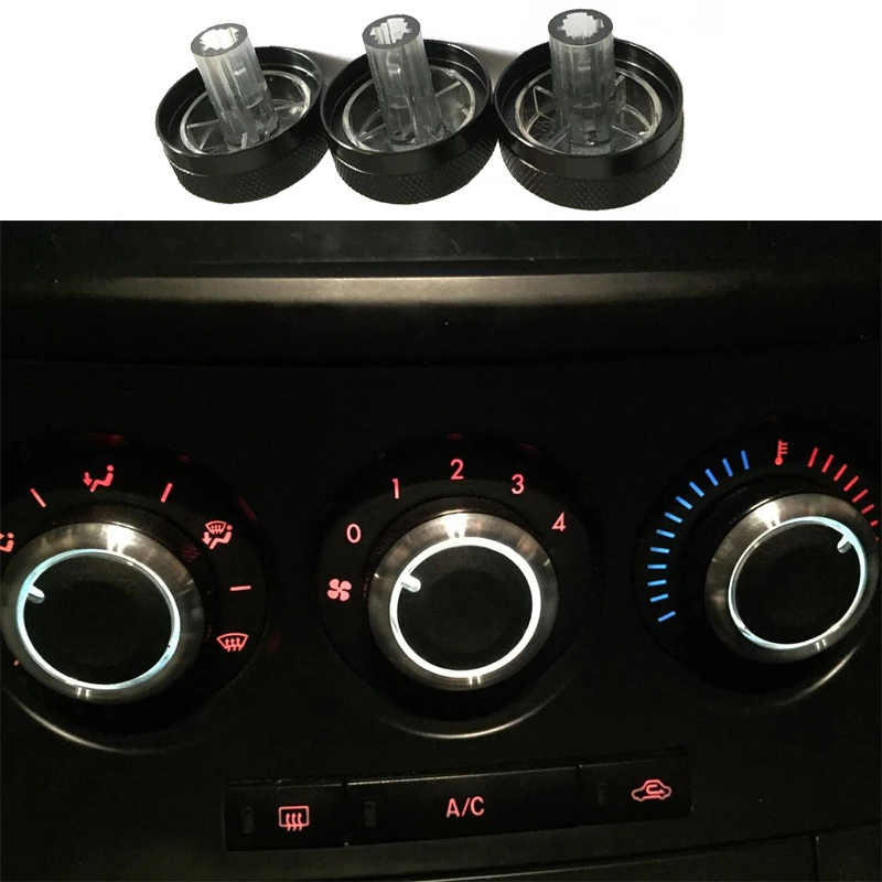 3 pz/set Auto Aria Condizionata Manopola Interruttore di controllo del calore Pulsante di Accessori Per Auto In Lega di Alluminio AC Manopola per Mazda 3 BL 2010 a 2013