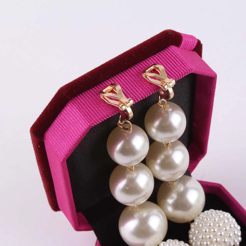 Long pearl clip on earrings charm pendant White Simulated-Pearl No Pierced Ear Cuff Accessories Earings Fashion Jewelry JIOFREE