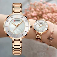 Relojes Curren para mujer, reloj de lujo de marca superior de oro rosa, reloj de pulsera de cuarzo resistente al agua para mujer, relojes para mujer y niña
