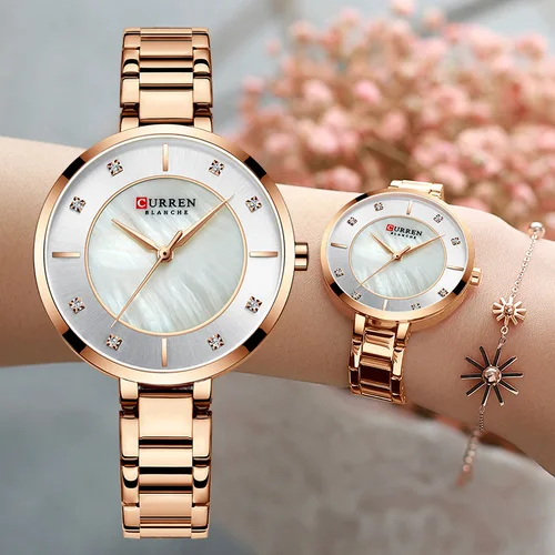 Imagen 1 del producto Relojes Curren para mujer, reloj de lujo de marca superior de oro rosa, reloj de pulsera de cuarzo resistente al agua para mujer, relojes para mujer y niña