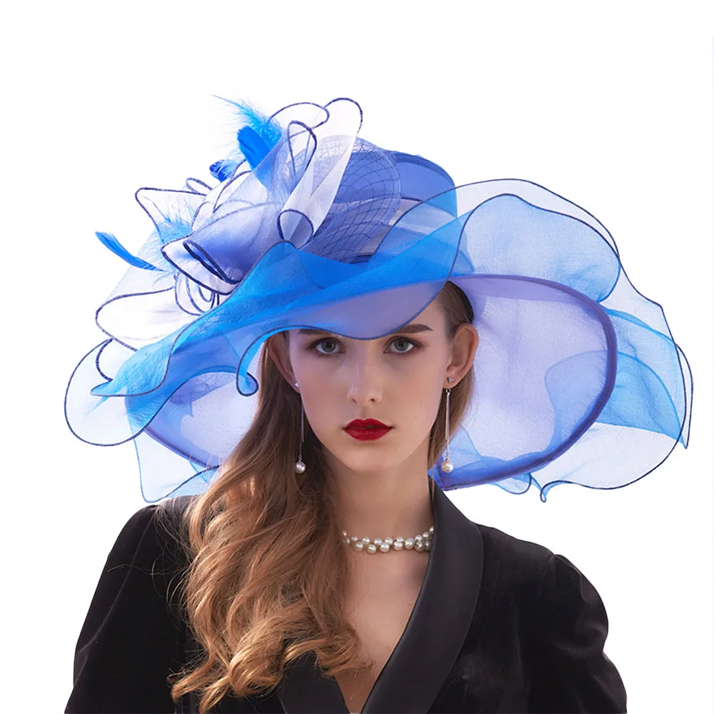 FS Elegant Red Organza Kentucky Derby Hats For Women Large Big Brim Wedding Bride Tea Party Cap Sunshade Fascinators Hat 2024