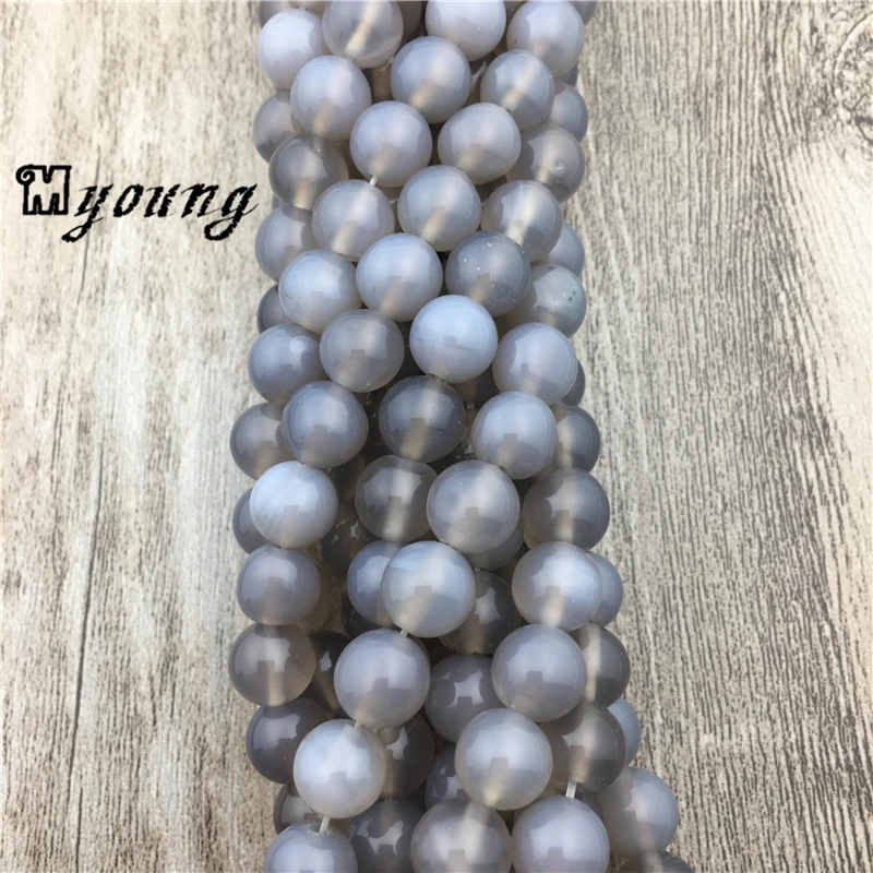 Polished Round Pure Gray Agates Beads,Natural Stone Beads 15.5 Inch  Full strand for Jewelry DIY  MY0297