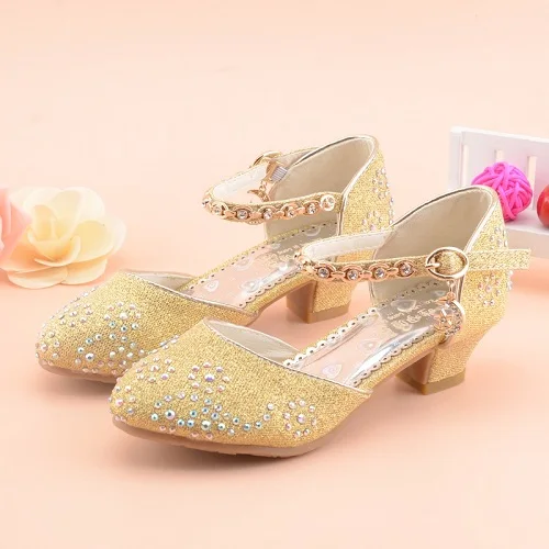 SLYXSHPrincess Girls Sandals Kids Shoes For Girls Dress Shoes Little High Heel Glitter Summer Party Wedding Sandal Children Shoe