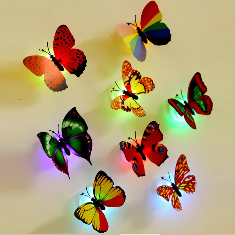 LED Light Up Toy Luminous Butterfly Stickers Flashing Toys Party Wedding Decoration Kids Stickers Xmas Gift Room Ornament