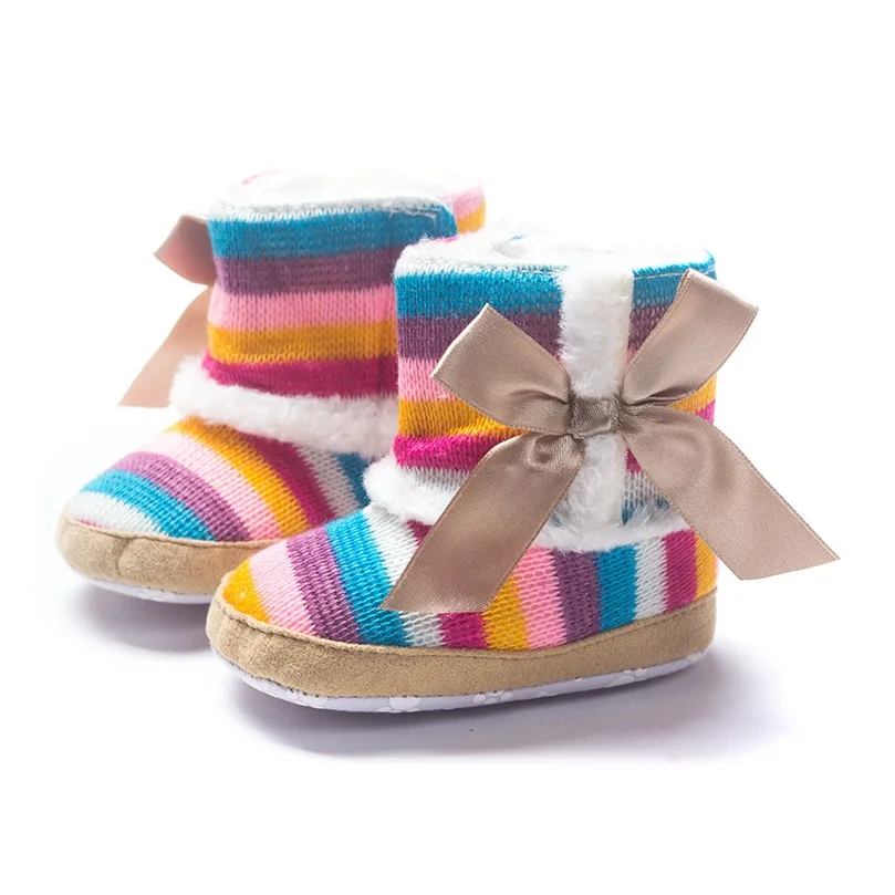 Baby Girl Boots Shoe Wool Winter Bebe Shoes Coral Fleece Baby First Walker Anti-Slip Rainbow 11-13CM Children Moccasin