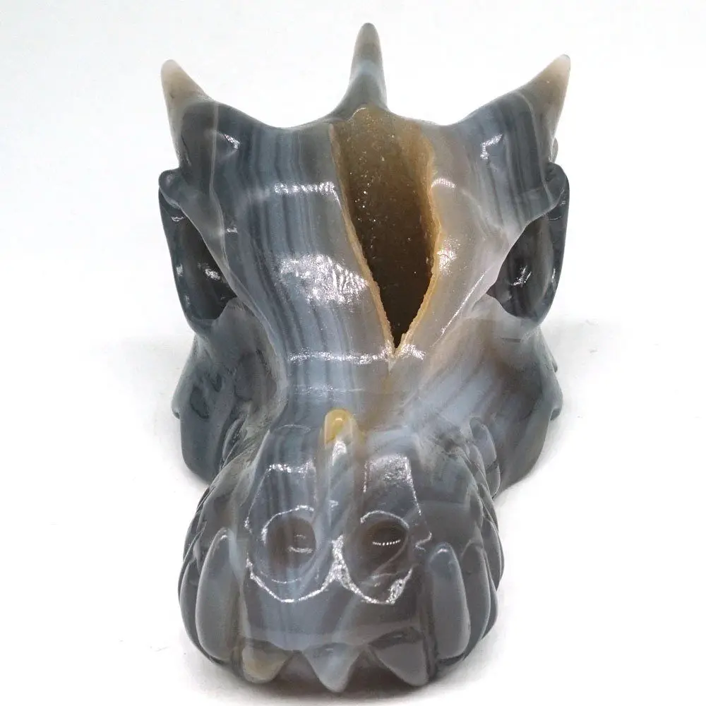 Dragon Head Skull Natural Gemsstone Geode Agate Crystal Healing Reiki Decor4.96