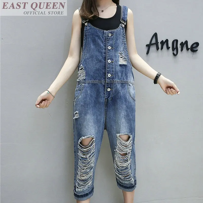 Jumpsuits women 2019 denim solid hole jeans overalls for women elegant loose chiffon ankle-length pants jumpsuit rompers DD570 L