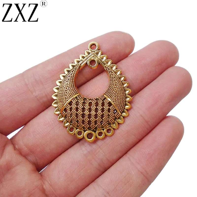 ZXZ 10pcs Ethnic Antique Gold Chandelier Earring Connectors Pendants Multi Strand Connector Pendant Jewelry Findings 39x31mm