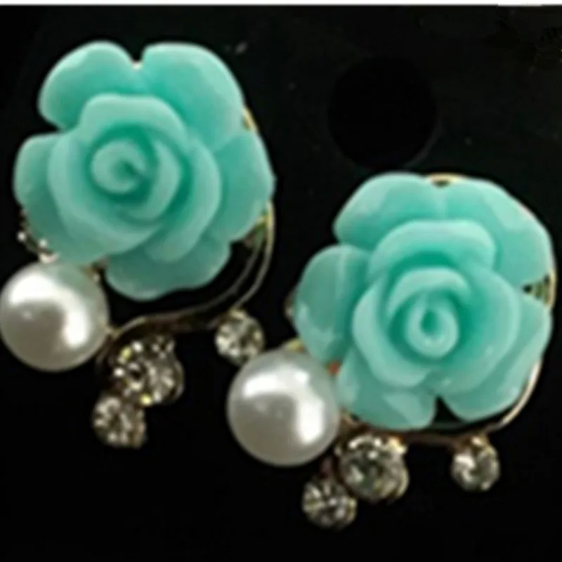 2021Korean Version Of The Lady Rose Flower Resin Rose Flower Earrings Foreign Trade New Ear Jewelry Wholesale Flower Earrings