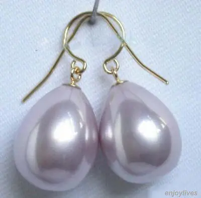 Free shipping@@@@@   Purple South Sea Shell Pearl Drop Yellow Gold Plated Hook Earrings