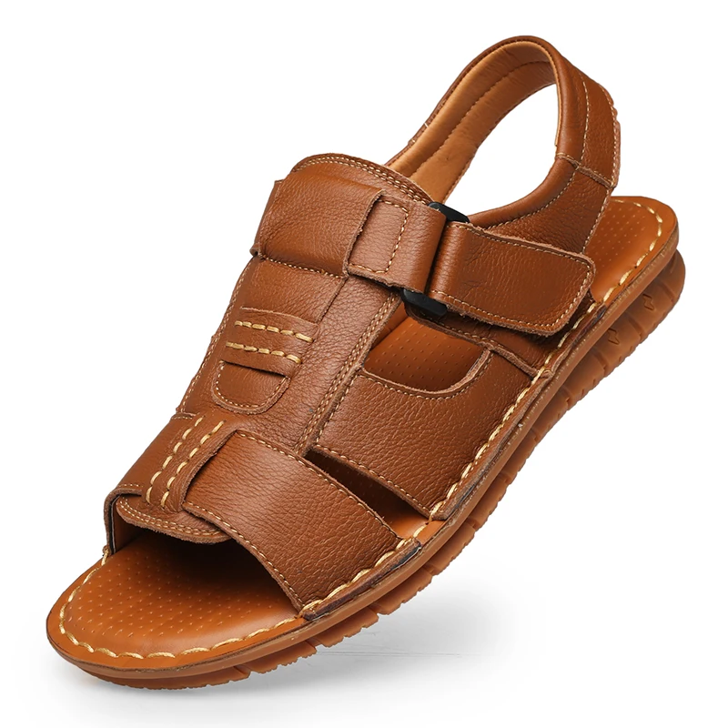 2019 new Men Sandals Summer Hollow Out Breathable Genuine Leather Casual For Driving Moccasins  Flat Men Sandals