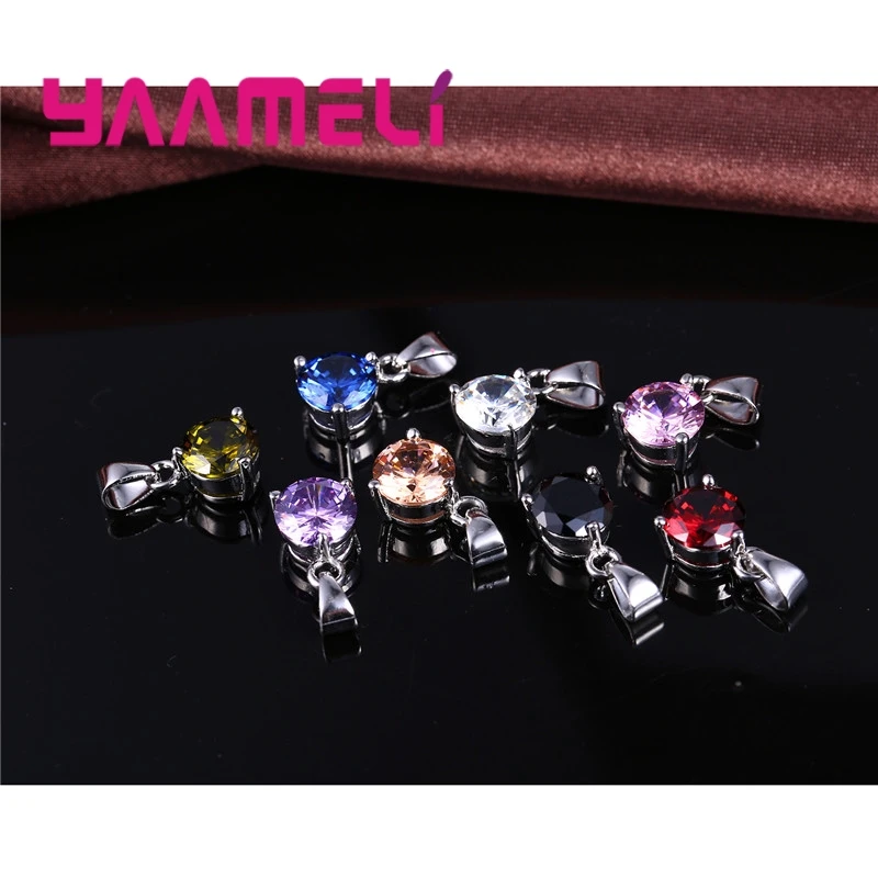 Candy 8 Colors 925 Sterling Silver Wedding Elegant Jewelry Sets Crystal Pendant Collar Necklace Earrings