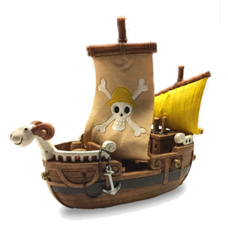 Cartoon Pirate King Melly Ship Landscape Aquarium Decor Resin Shipwreck Fish Tank Ornament For Fish Hide Reptiles Box Statue