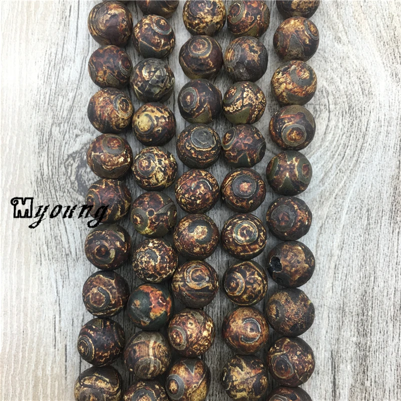 Brown Tibetan Crackled Eye Stripe Wood Texture Agates Spacer Beads,Vintage Drilled Loose Beads,Tibet Prayer Mala Beads MY0366