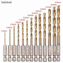 13 sztuk/partia stal szybkotnąca HSS Titanium Coated zestaw wiertła 1/4 Hex Shank 1.5-6.5mm wiertła z węglika wolframu Twist