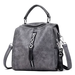 Retro Travel Soft Oil Leather Book Bag Backpack for Women