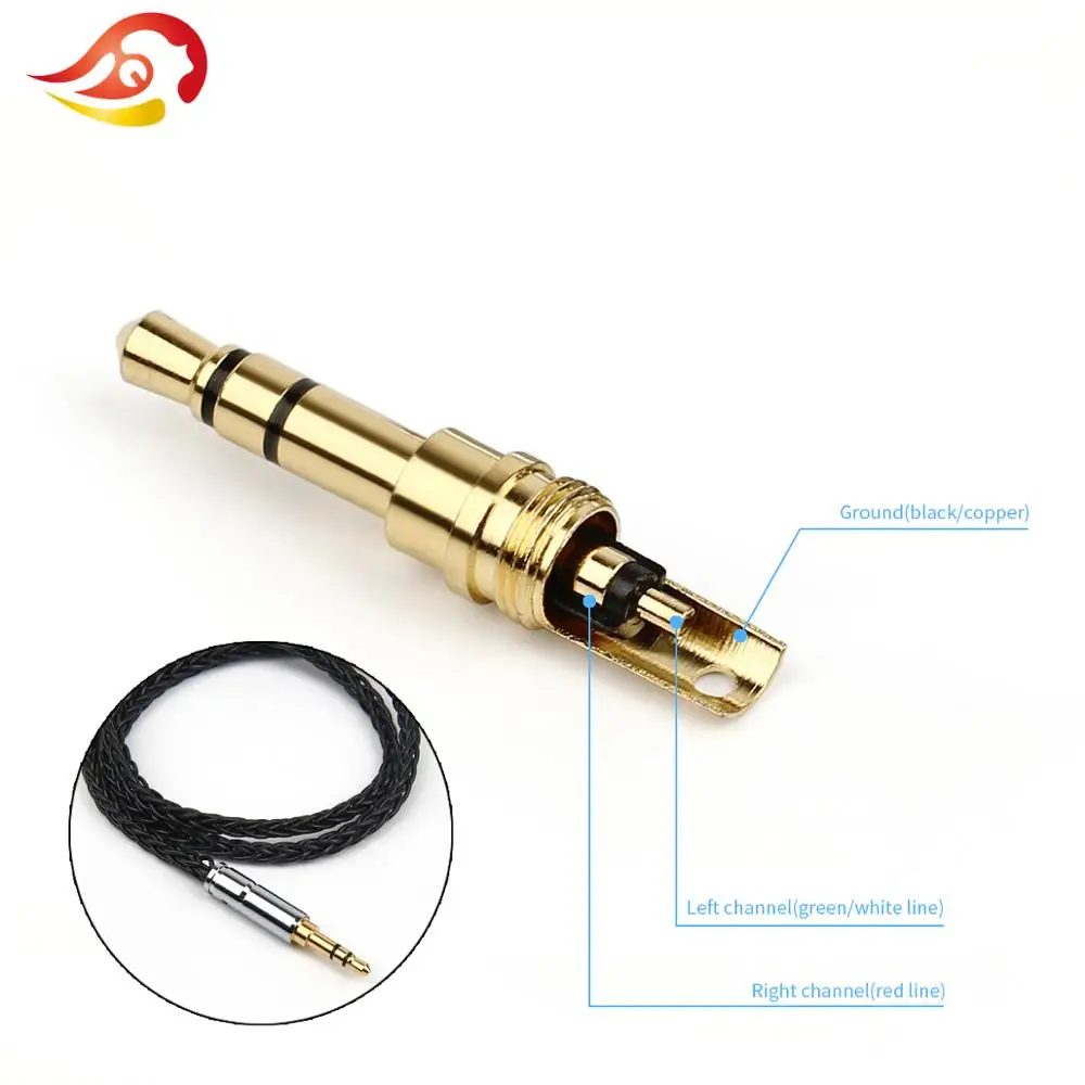 QYFANG 3.5mm Earphone Plug Audio Jack 3 Poles Stereo Headphone Metal Adapter 24K Gold Plated Copper Solder Wire Line Connector