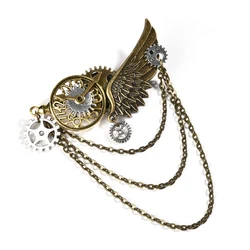 Women Vintage Steampunk Wings Hair Clip Headwear Gears Bronze Chains Pin Brooch Hairpin Cogs Accessories