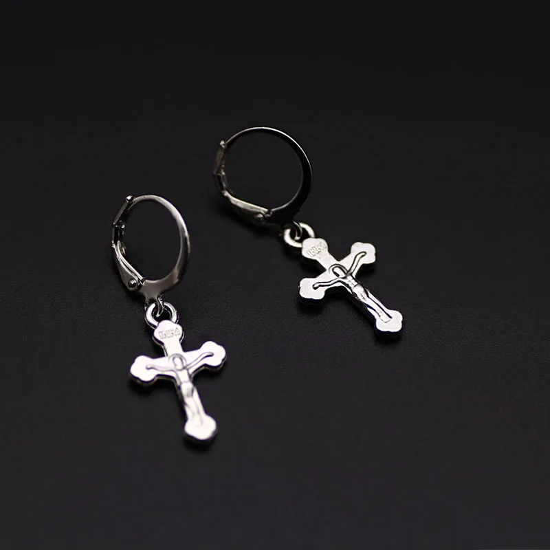 Pendiente cruzado para hombre en Color acero, joyería Pop de moda, pendiente para hombre Bangtan, pendiente de gota para mujer, Vintage, largo para hombre 2