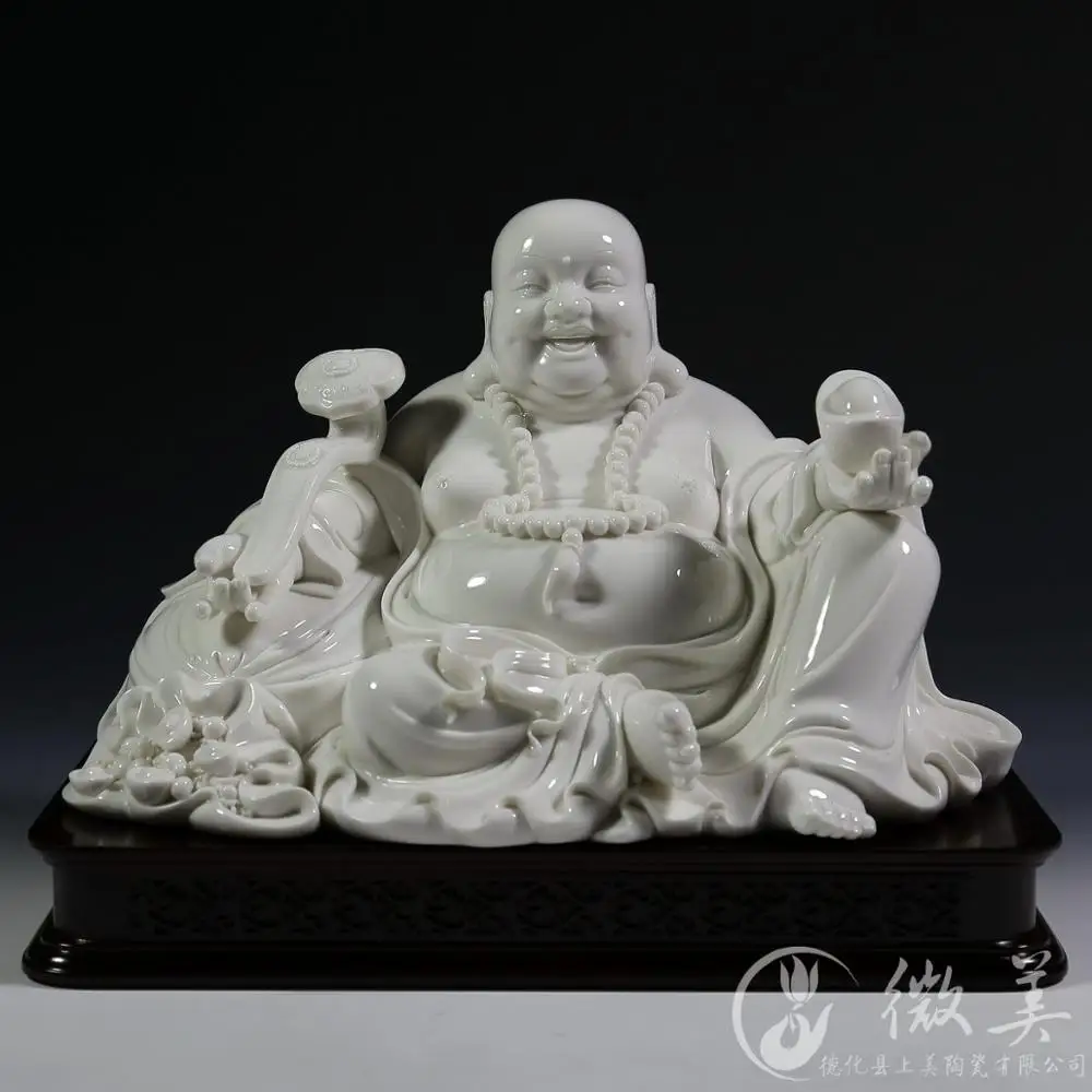 14 inch Ruyi tuobao bag Maitreya Buddha statue ceramic Buddha Buddhist art Home Furnishing handicrafts