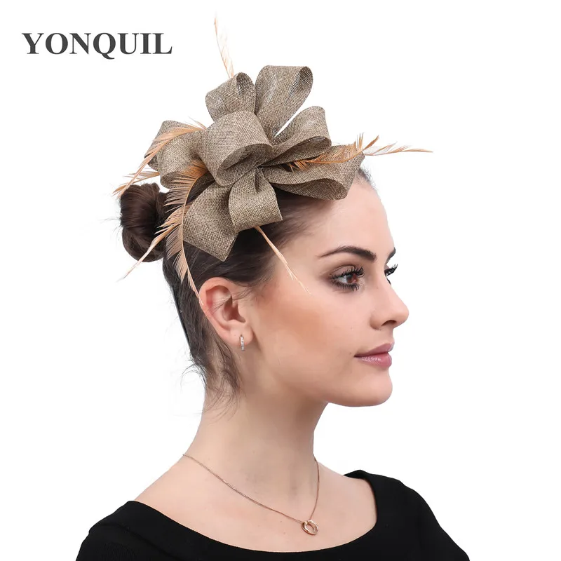 Nachahmung Sinamay Hochzeit Braut schöne Kopf bedeckung Phantasie Fascinator Hut Damen Haarschmuck Haarnadel Mode Kopfschmuck für die Kirche