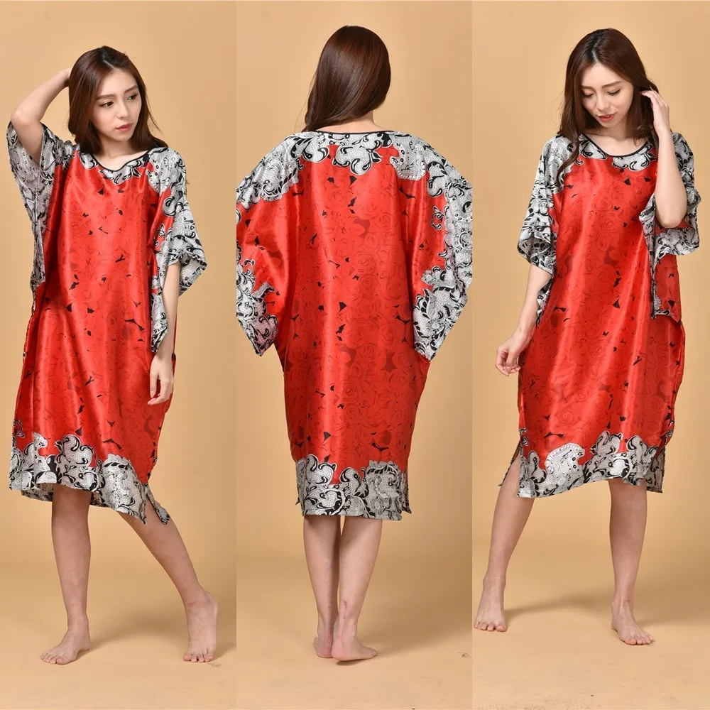 22 Colors New Peacock Chinese Women Silk Rayon Robe Dress Summer Loose Lounge Nightgown Sleepwear Kaftan Bath Gown One Size