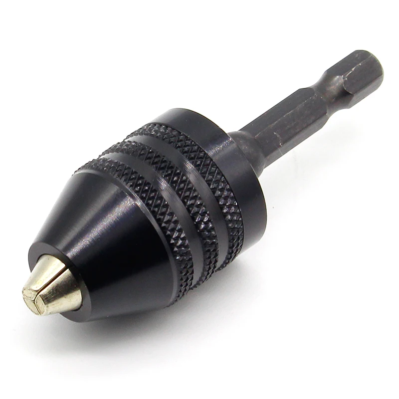 1pc 0.3-8mm Black Keyless Drill Chuck Screwdriver Impact Driver Adaptor 1/4