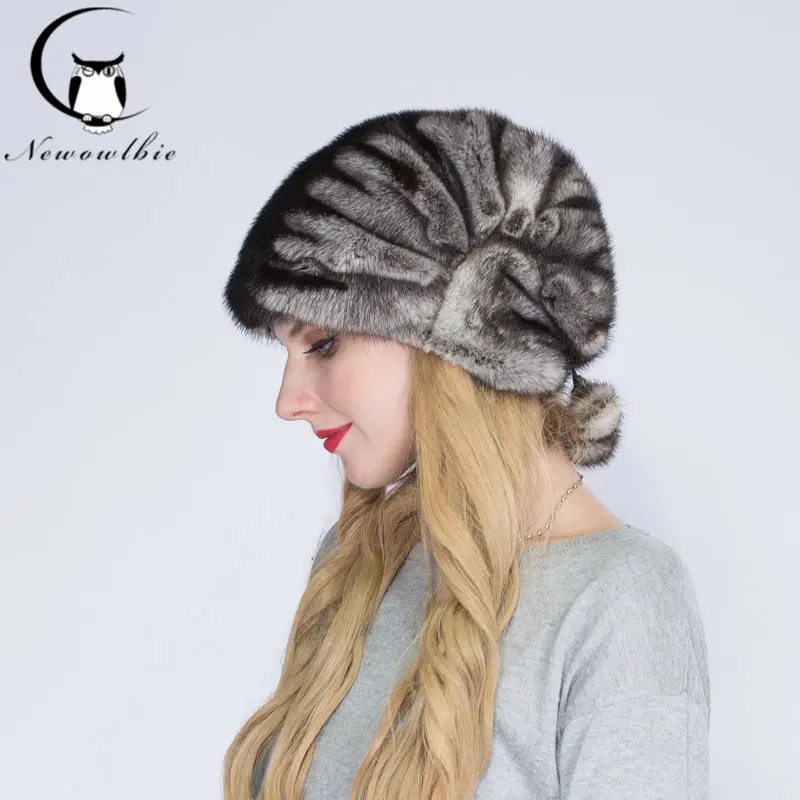 

WNAORBN Natural Mink Fur Christmas hat For Women Fashion Size Can Adjust Keep Warm Lady Real Fur Winter Hats