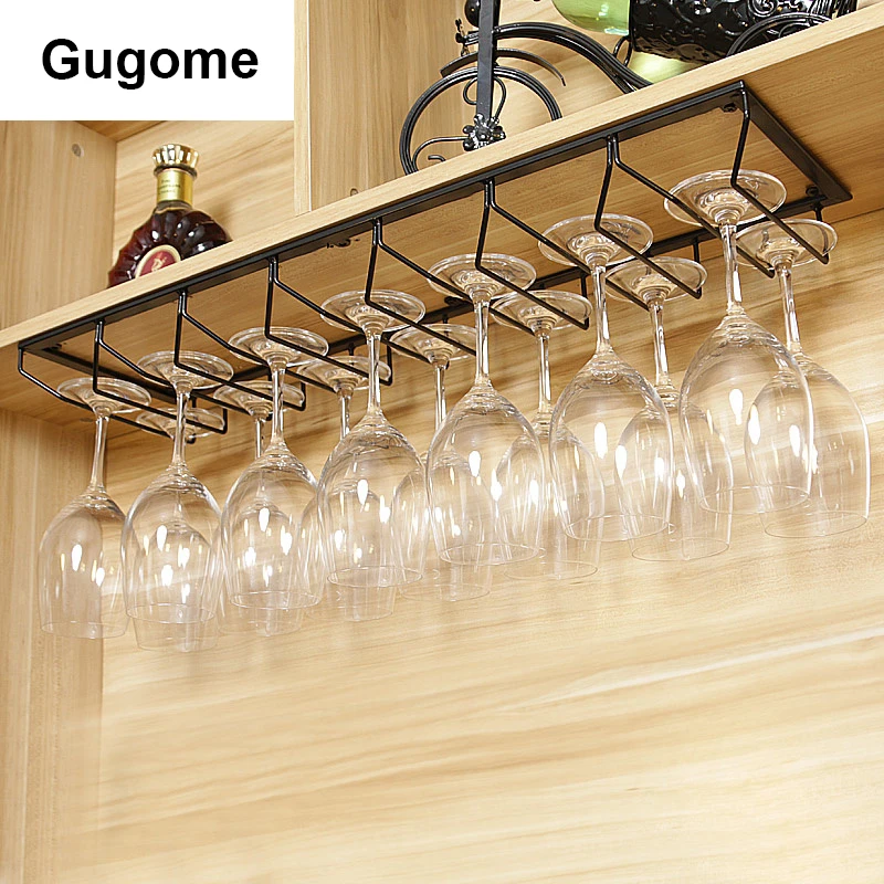 Metal Under Cabinet Hanging Stemware Rack Hold Up To 10 Wine Glasses(Black & Bronze)