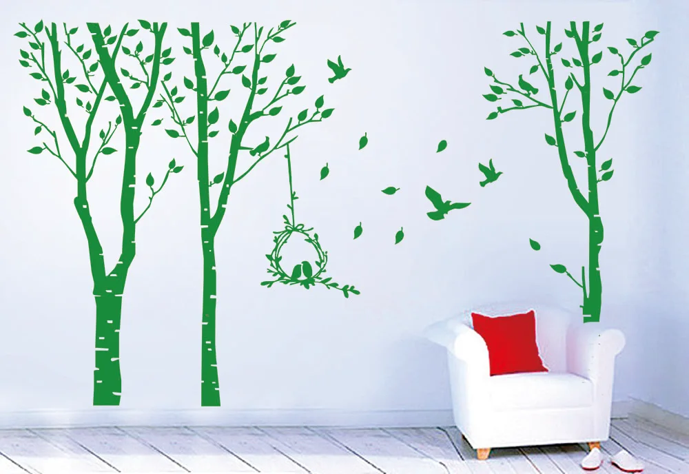 Large Tree Bird Wall Sticker Bedroom Kids Room Forest Landscape Pastoral Wall Decal Living Room Vinyl Home Decor Art Mural
