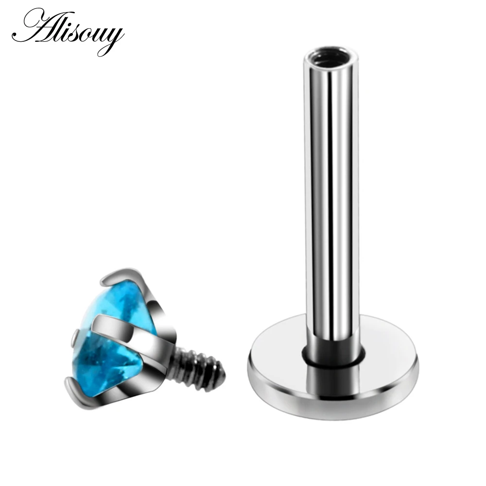 Alisouy 1PC Surgical Steel Assorted Colors Zircon Labret Stud Lip Piercing Ear Cartilage Tragus Helix Ring Charming Jewelry